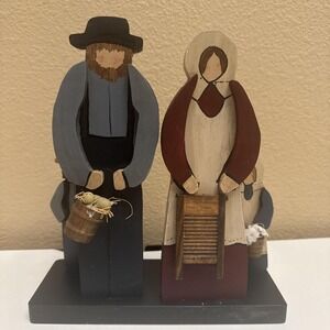 11" Carved Wood Folk Art Amish Family Father Mother Children